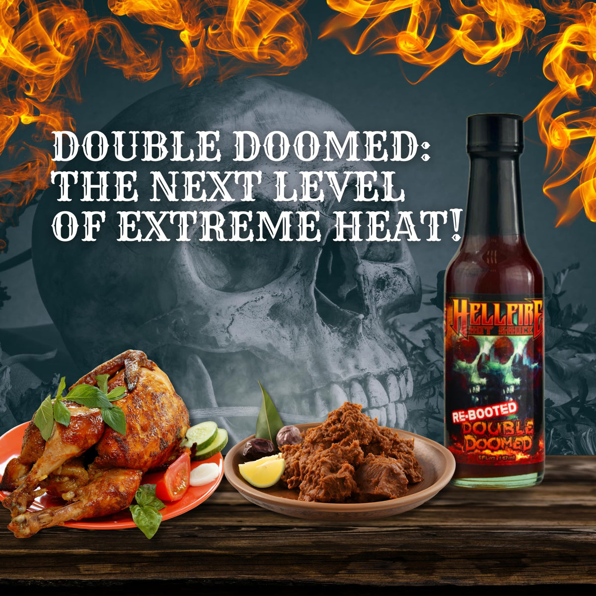 Hellfire Double Doomed wings plated with bold sauce drizzle