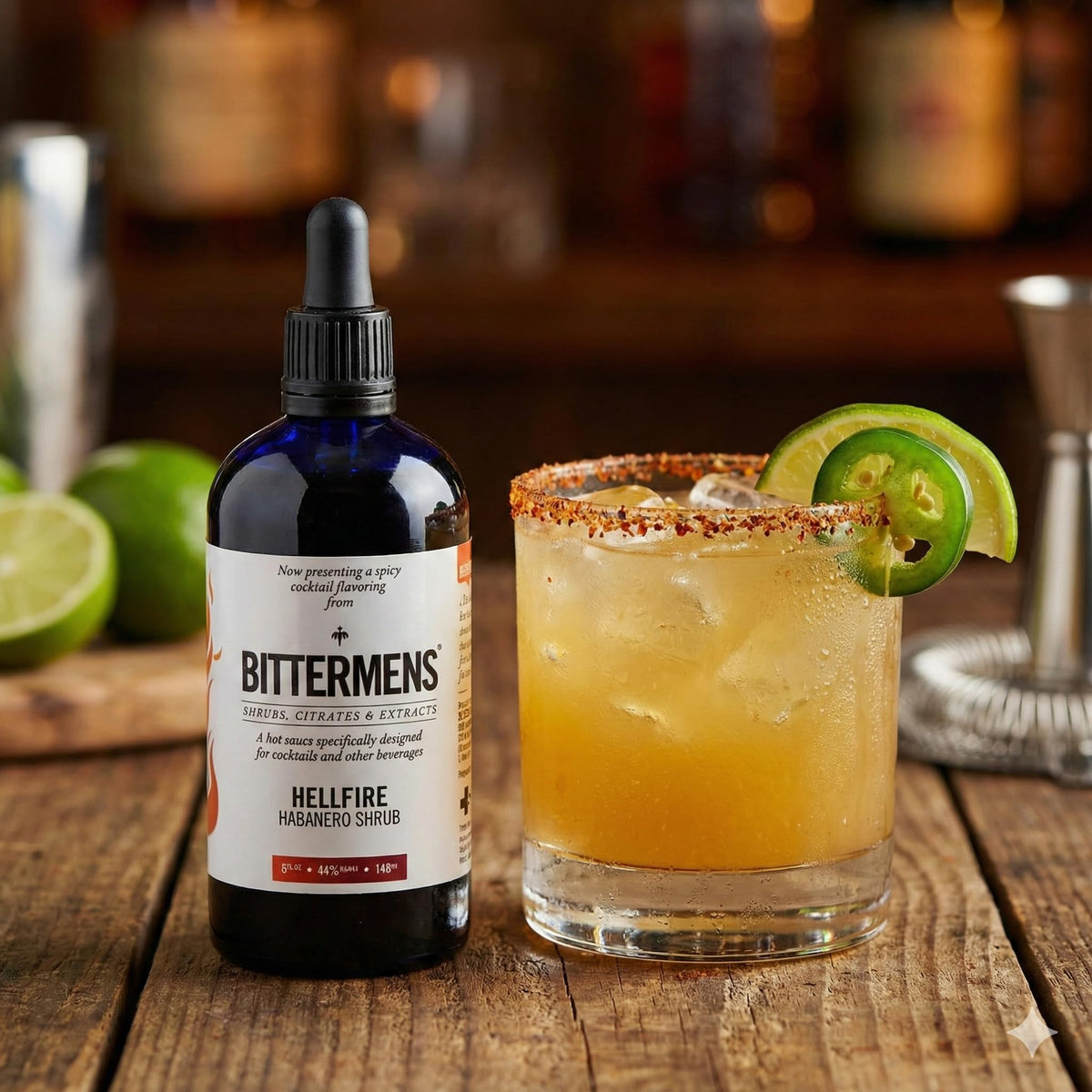 Close-up of Bittermens Hellfire shrub drops reveal vanilla and berry balance