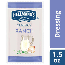 Hellmann's Classics Ranch dressing close-up highlighting gluten-free, no-artificial ingredients.