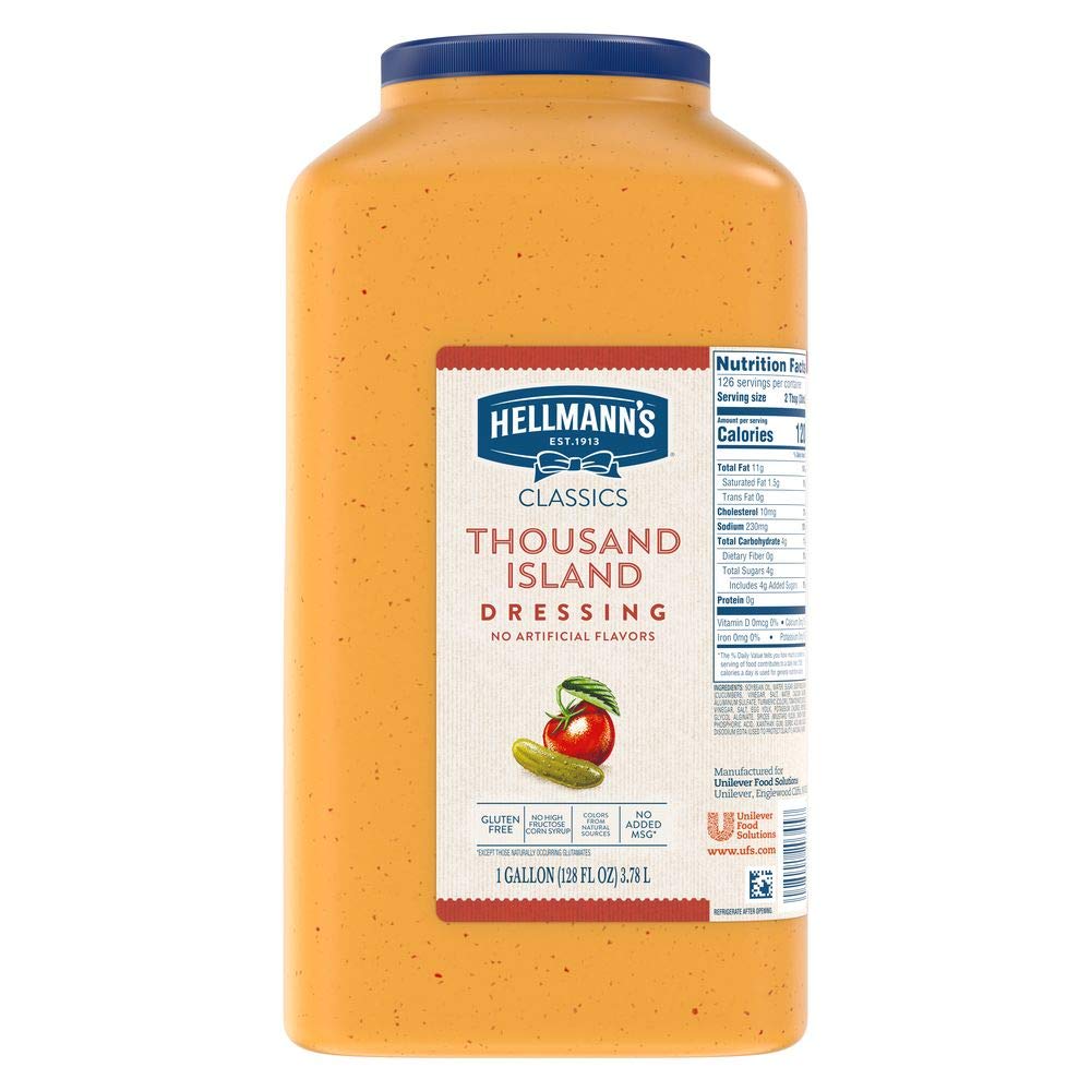 Hellmann's Classics Thousand Island Dressing jug for easy pouring and versatile salad topping.