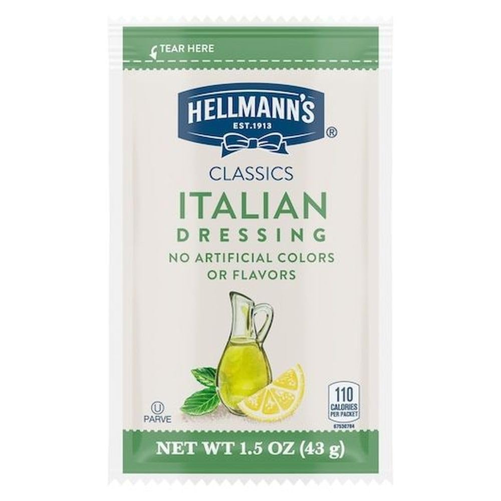Green salad lightly dressed with Hellmann's Italian dressing for crisp flavor.