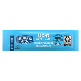 Hellmann's Light Mayonnaise stick packets with easy-open design for mess-free serving.