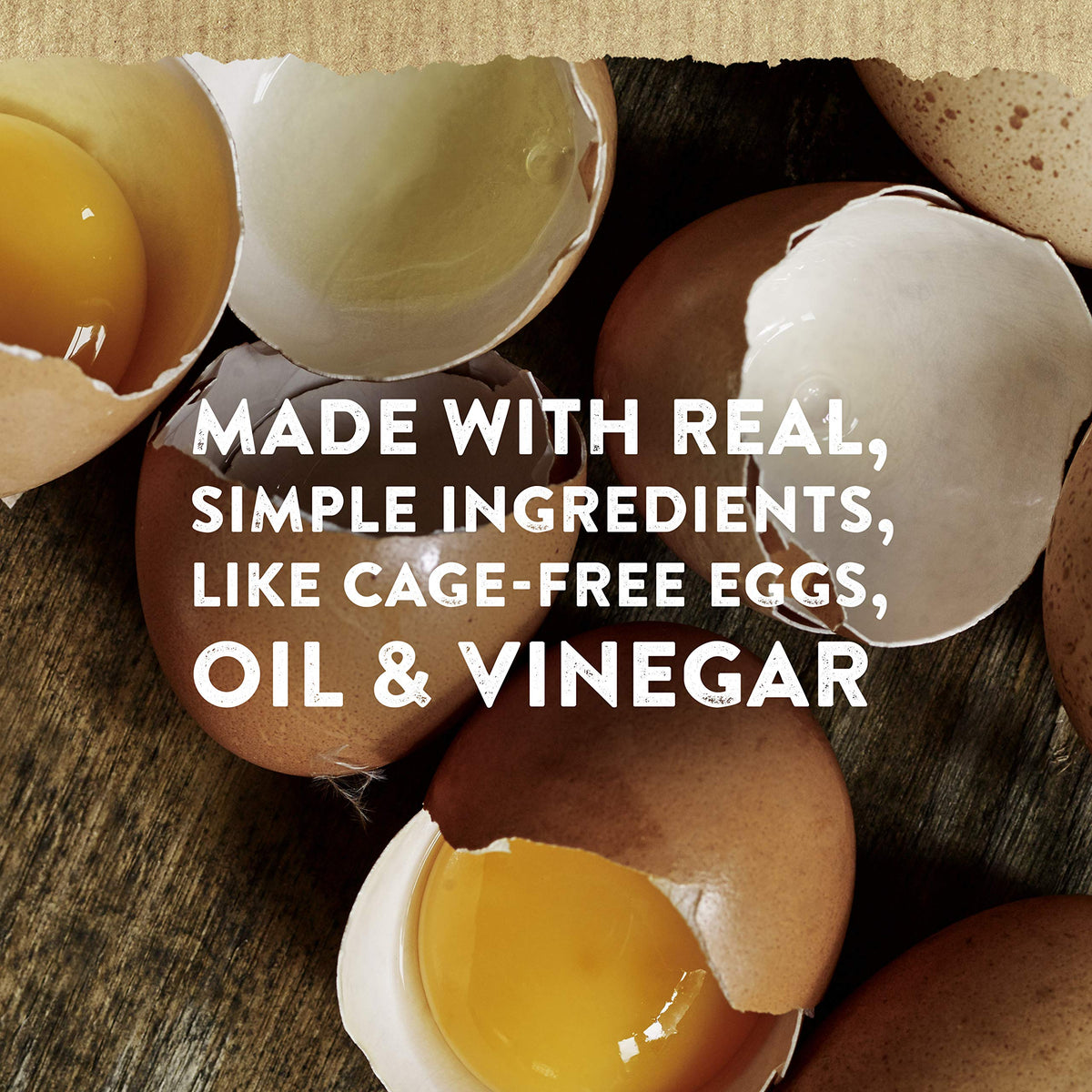 Hellmann's Real Mayonnaise label highlights cage-free eggs and gluten-free status