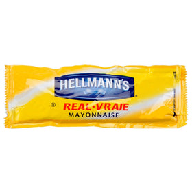 Hellmann's Real Mayonnaise portion cups, front view, ideal for sandwiches.