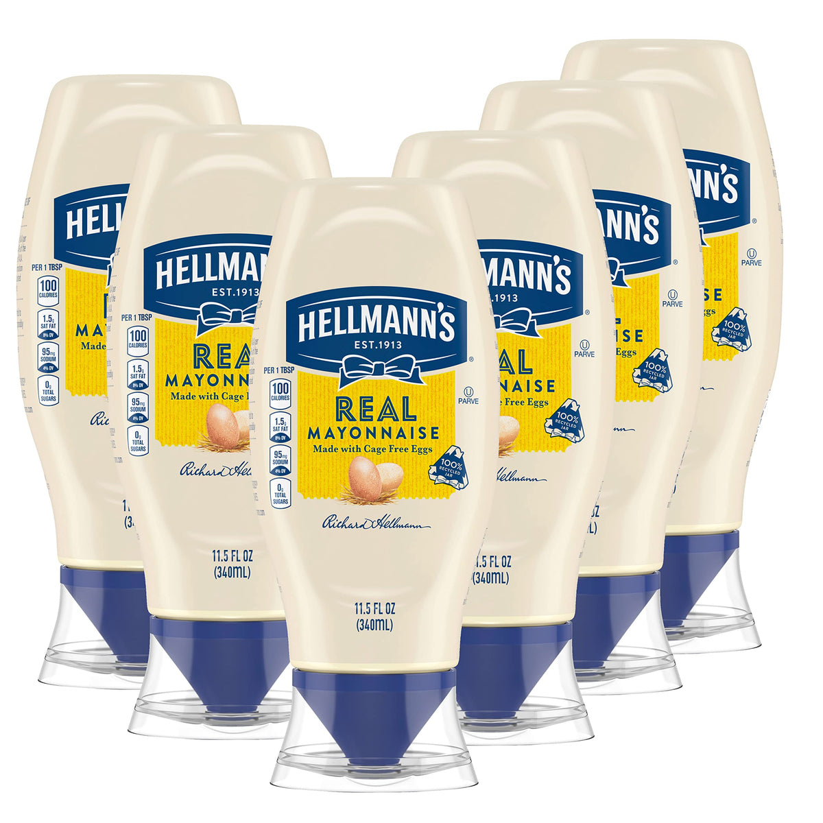 Hellmann's Real Mayonnaise squeeze bottle close-up for easy sandwich prep
