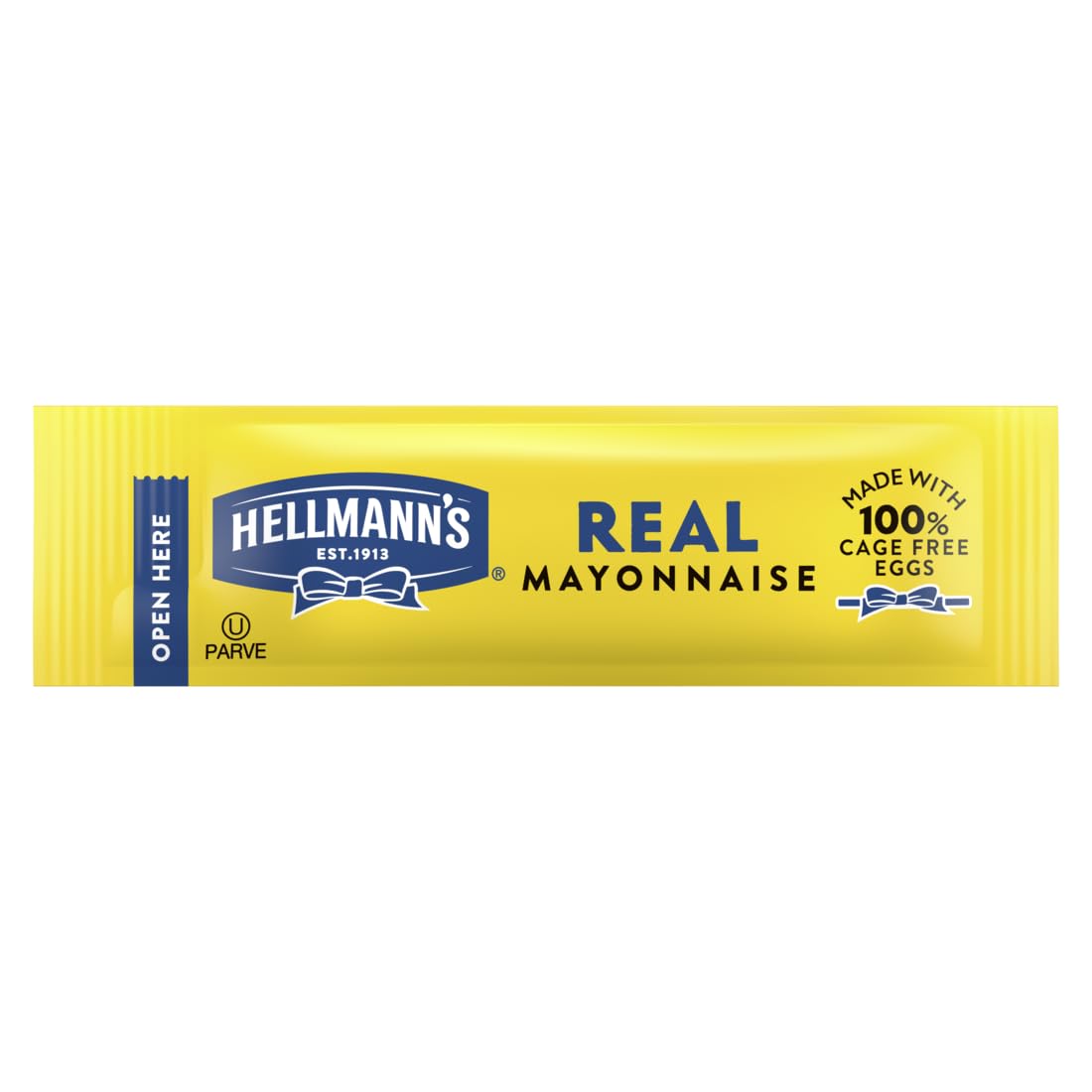 Hellmann's Real Mayonnaise stick packet with easy-open design for quick, mess-free service.