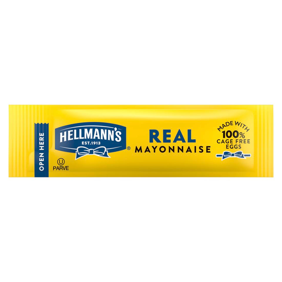 Hellmann's Real Mayonnaise stick packet with easy-open design for quick, mess-free service.