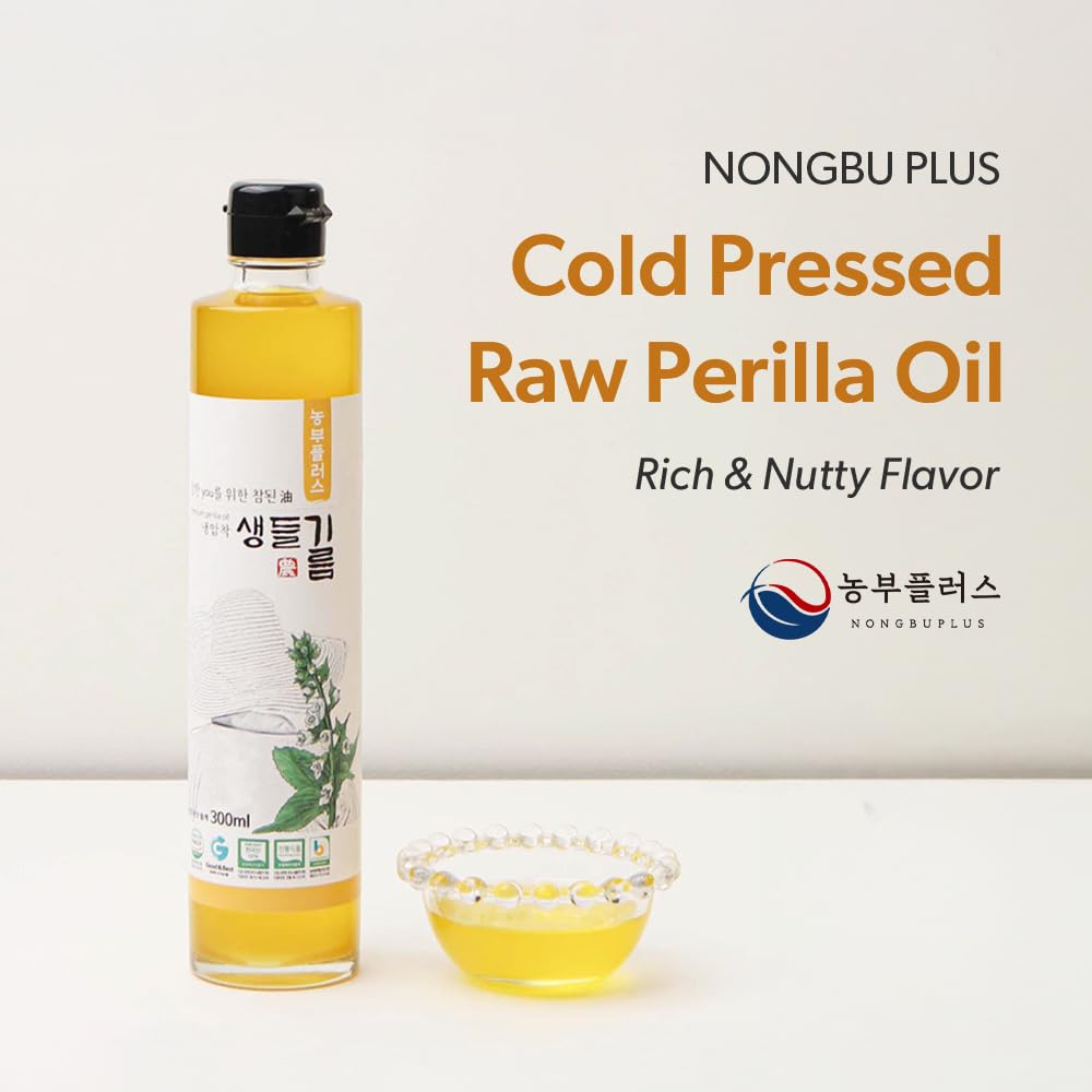 HELLO KFOOD Nongbu Plus Perilla Oil bottle pour adds finishing touch.