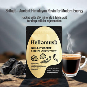 Organic ingredients and shilajit extract in Hellomush blend suggest a wellness-forward experience.