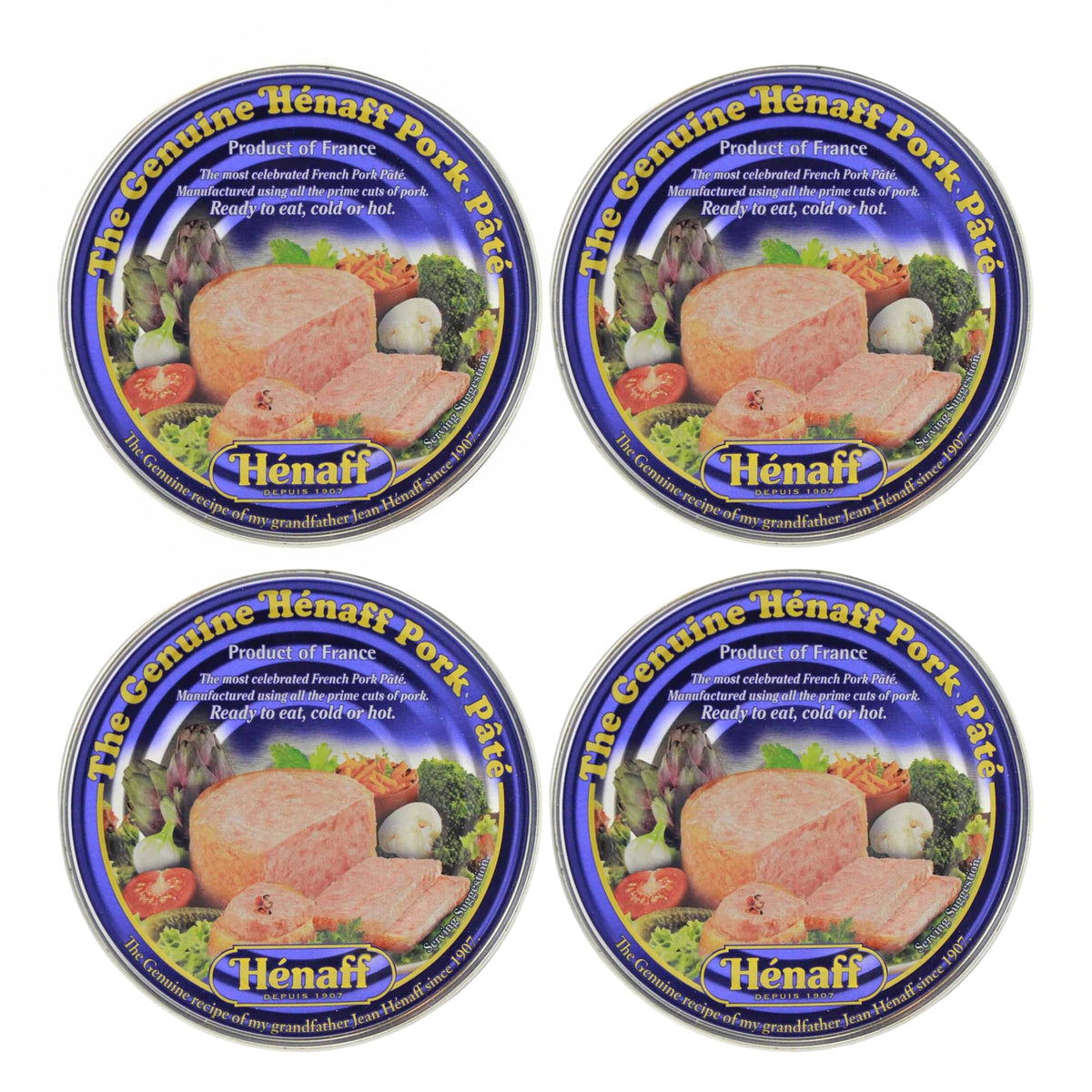 Henaff Pork Pâté 4-pack front view, pantry-ready and ready to enjoy.