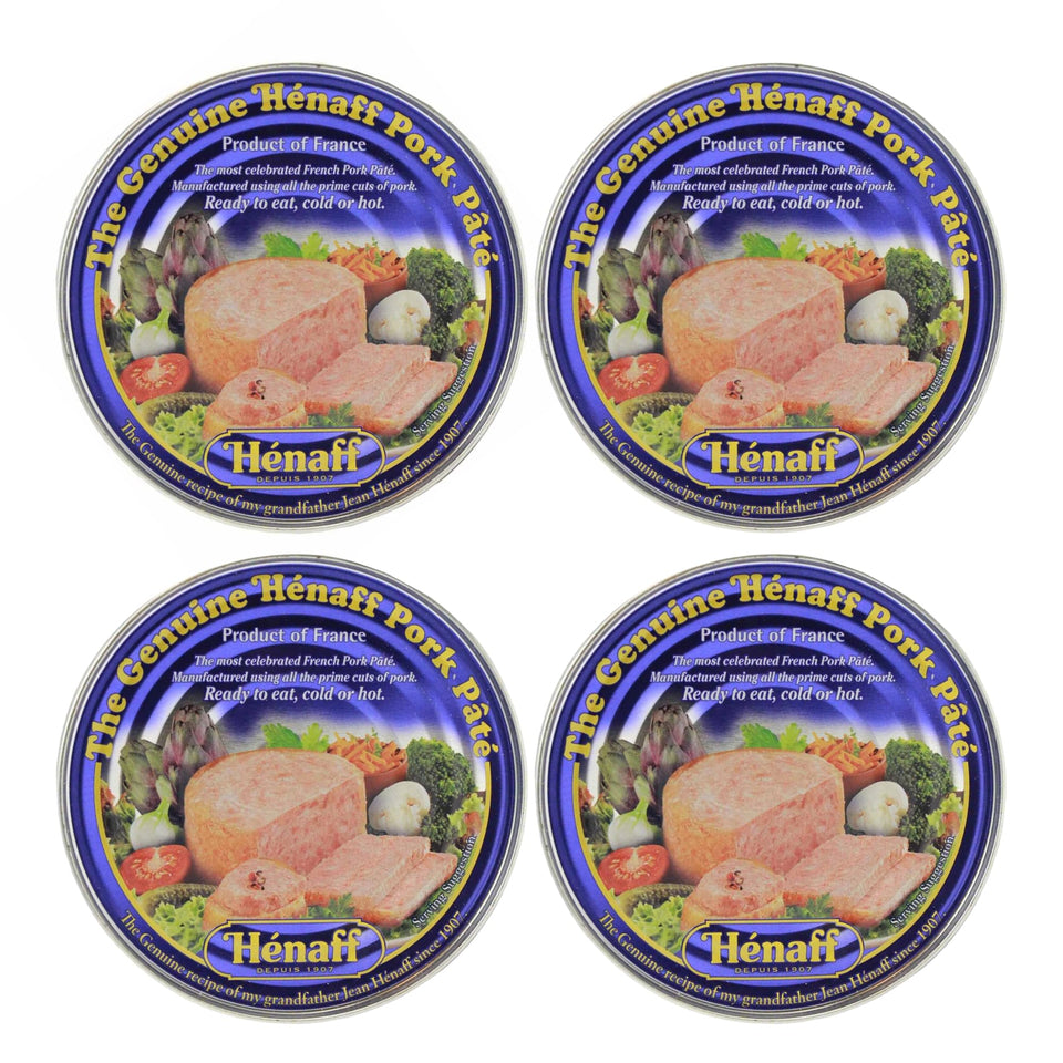 Henaff Pork Pâté 4-pack front view, pantry-ready and ready to enjoy.