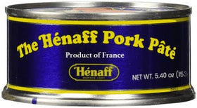Label close-up on Henaff Pork Pâté, authentic French recipe.