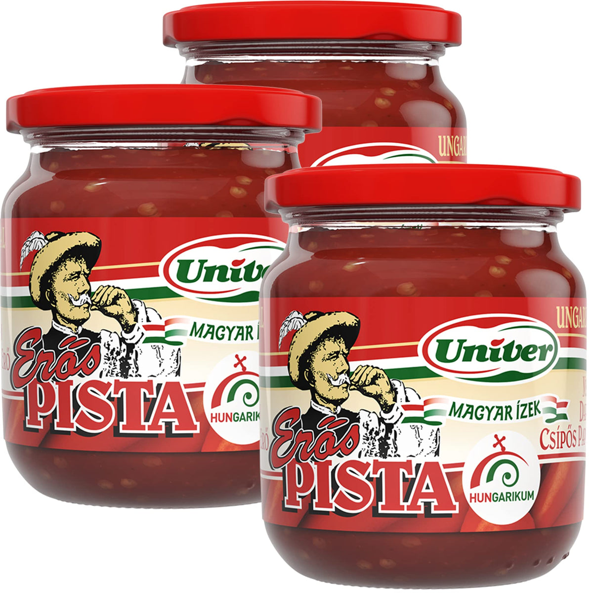 Hencher Eros Pista paprika paste jar close-up highlighting authentic Hungarian flavor.