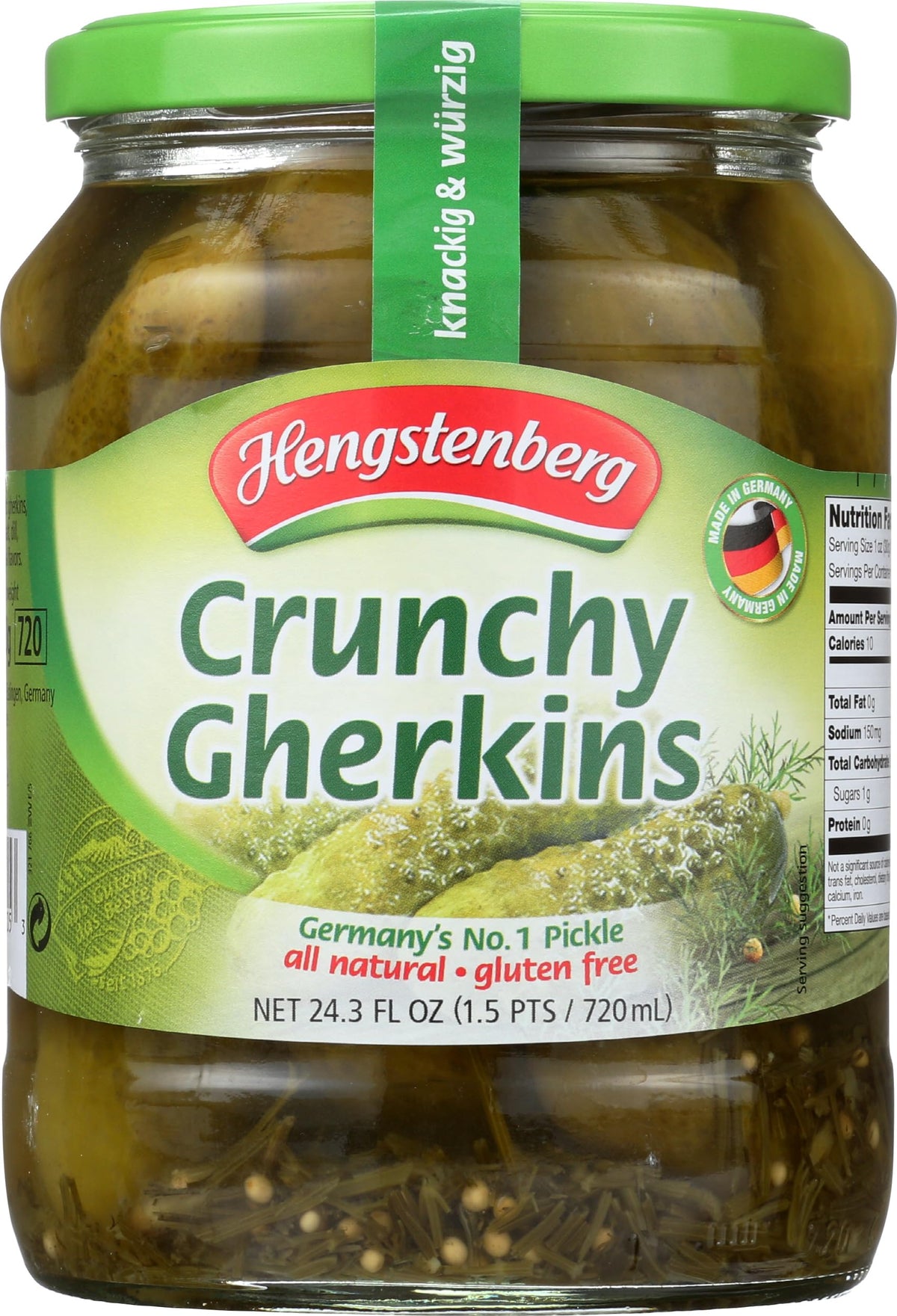 Hengstenberg Crunchy Pickles Jar front view, ideal as a sandwich side