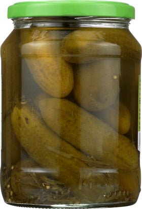Hengstenberg Crunchy Pickles Jar ingredients closeup showing dill and mustard seeds