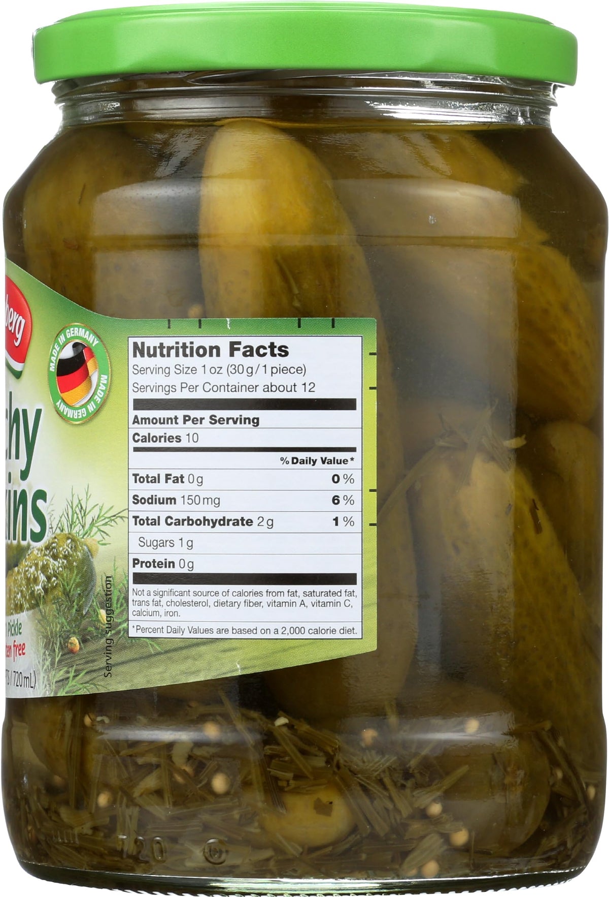 Hengstenberg Crunchy Pickles Jar texture closeup shows crisp bite