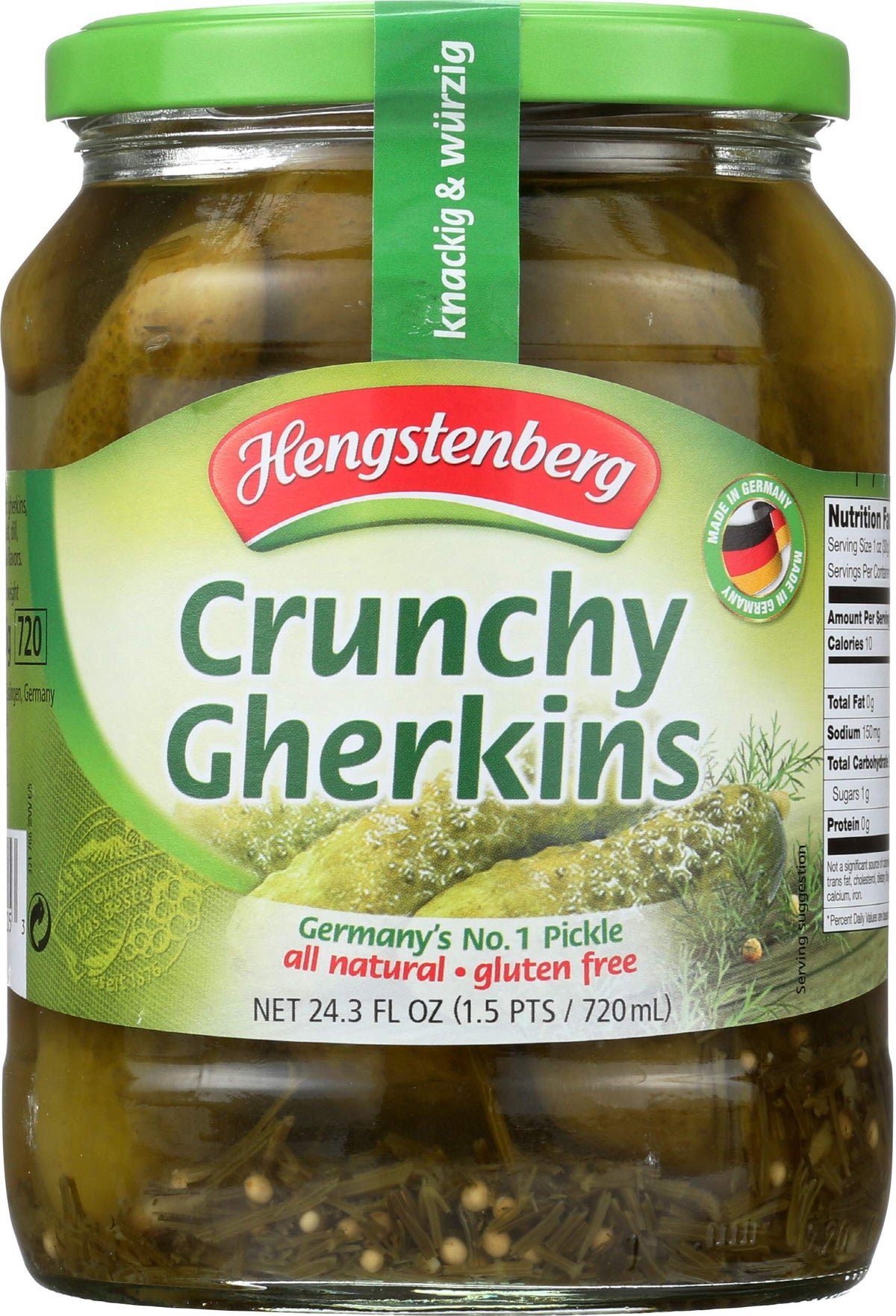 Hengstenberg Knax crunchy gherkins bottle, perfect savory snack or sandwich topping
