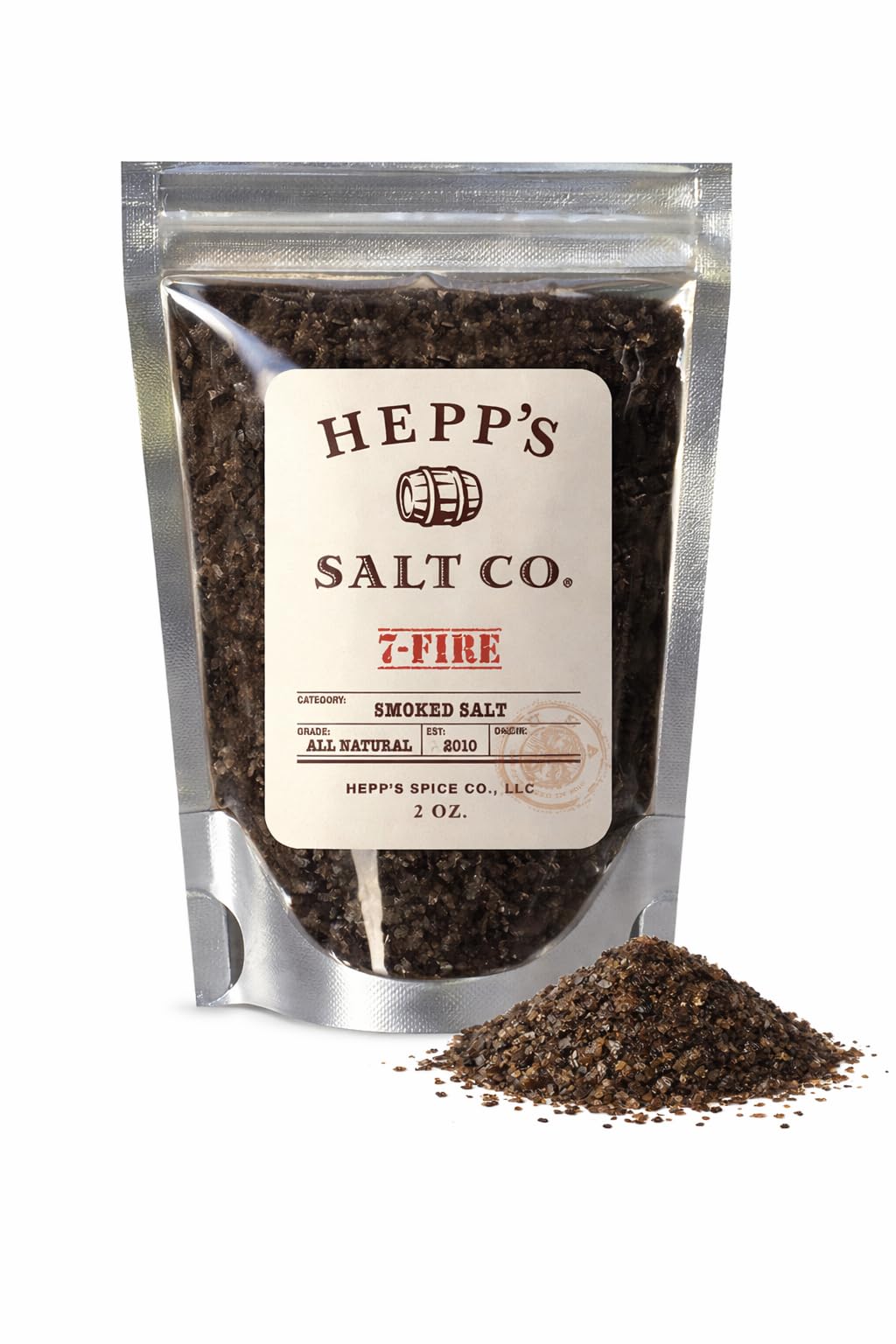 HEPP’S Salt Co. 7-Fire smoked sea salt bottle shows balanced finishing flavor.