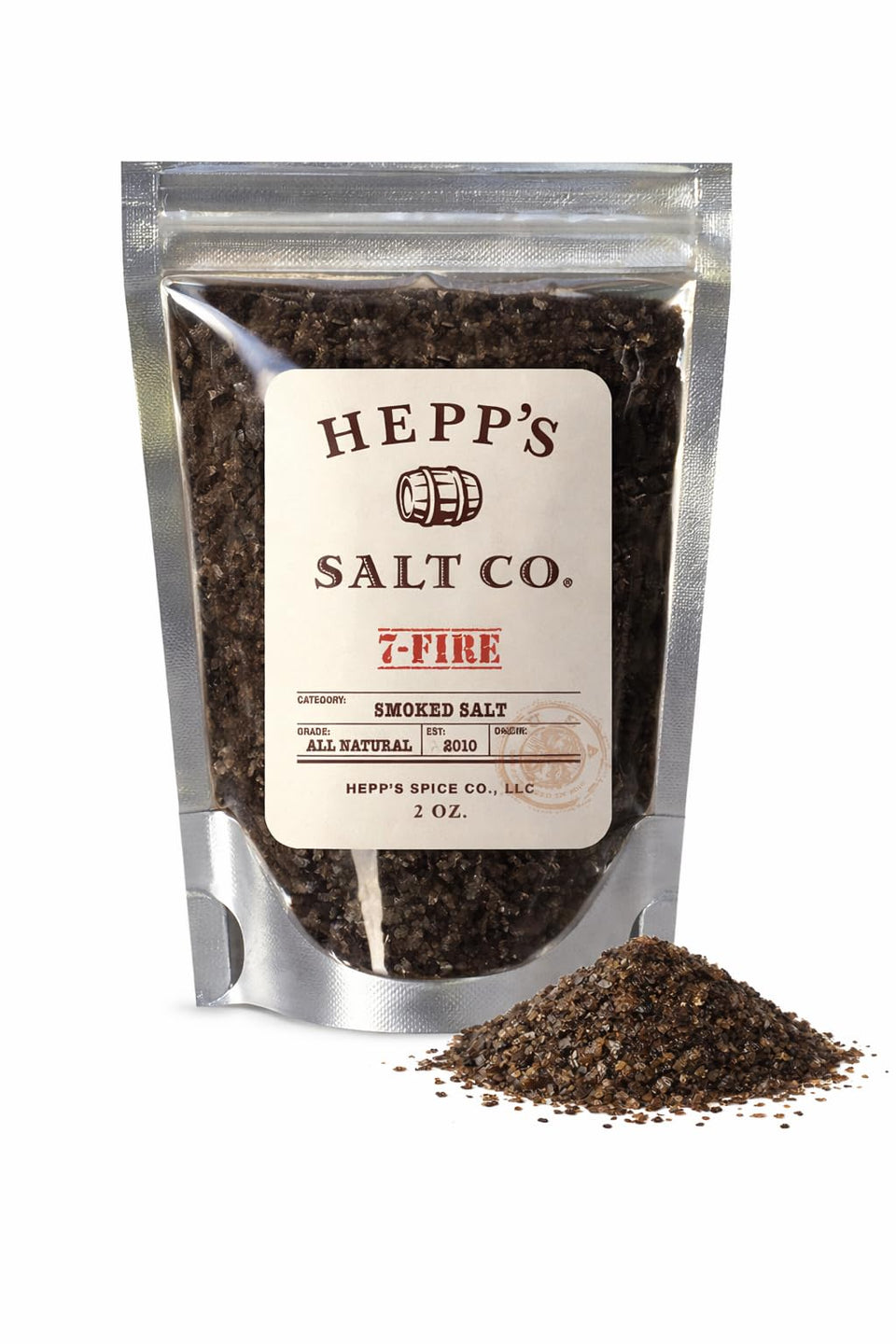 HEPP’S Salt Co. 7-Fire smoked sea salt bottle shows balanced finishing flavor.