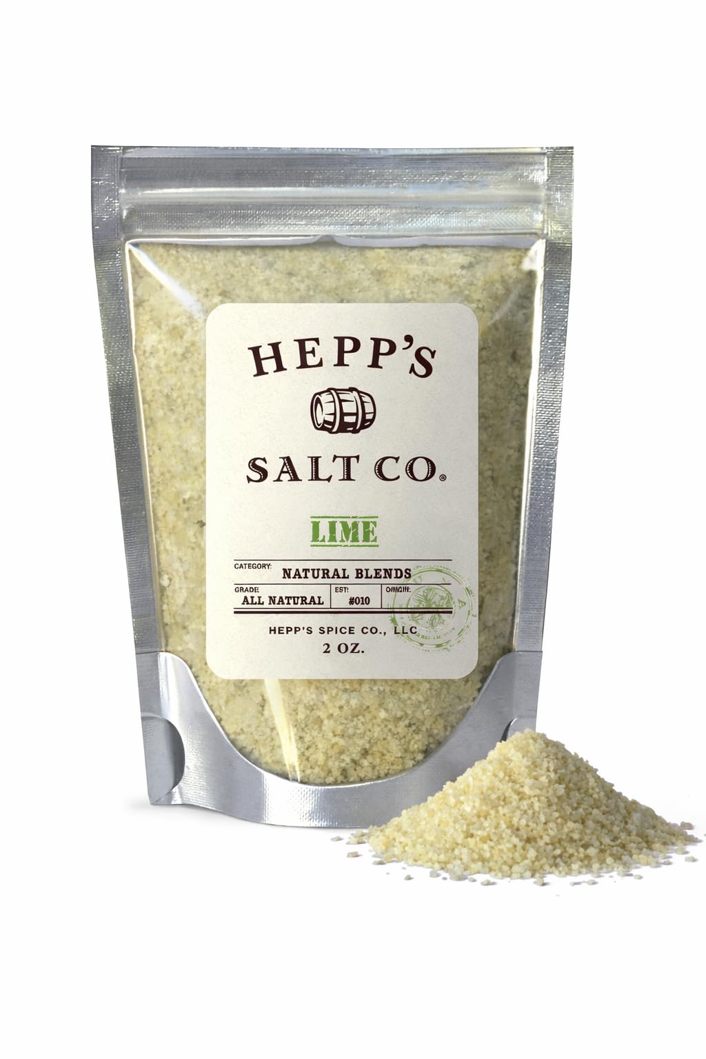 HEPP'S Lime Sea Salt bottle close-up showing real lime infusion for bright cocktails.
