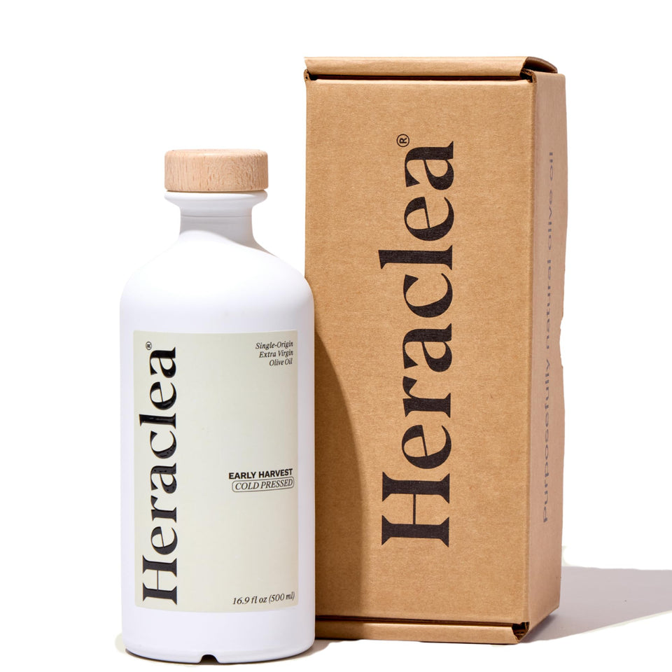 Heraclea Early Harvest EVOO bottle with label for rich finishing