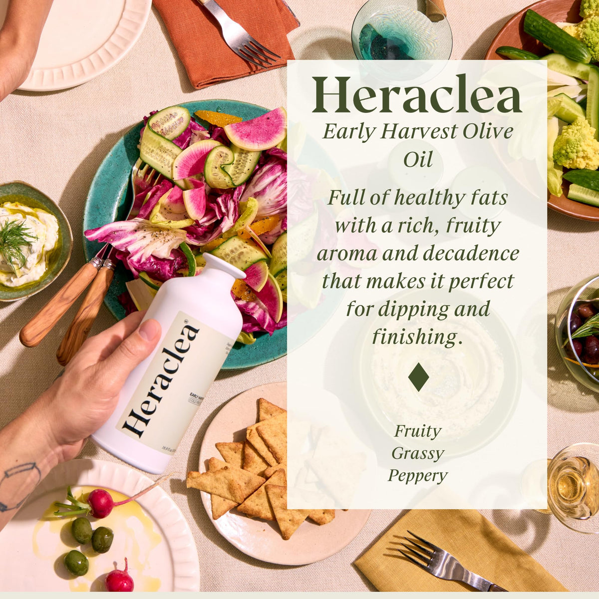 Heraclea Early Harvest olive oil label closeup highlighting aroma