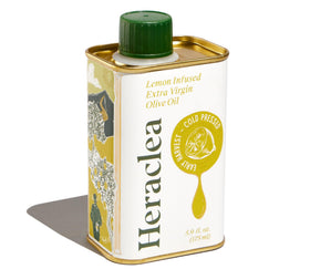 Heraclea Lemon Infused Olive Oil bottle with bright citrus aroma, ideal for finishing dishes