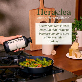 Heraclea Mature Harvest EVOO label detail, showcasing Memecik origin.
