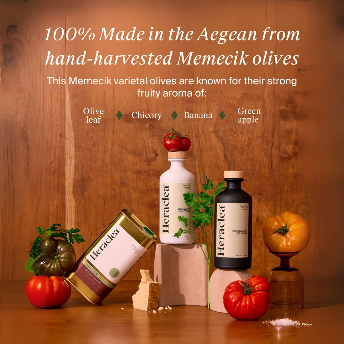 Heraclea Mature Harvest EVOO tasting glass, aroma hints for seasoning.
