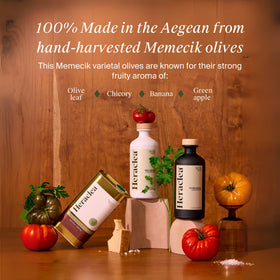 Heraclea Mature Harvest EVOO tasting glass, aroma hints for seasoning.