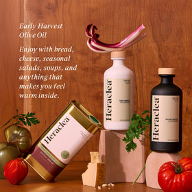 Heraclea olive oil bottle on kitchen counter for everyday use