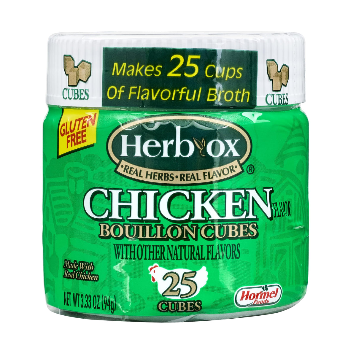 Herb-Ox Chicken Bouillon Cubes pack of 12 on kitchen counter for quick broth
