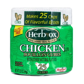 Herb-Ox Chicken Bouillon Cubes pack of 12 on kitchen counter for quick broth