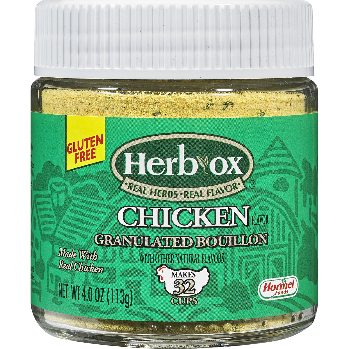 HERB-OX chicken bouillon granules jar for convenient flavor in soups and gravies.