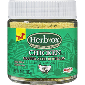 HERB-OX chicken bouillon granules jar for convenient flavor in soups and gravies.