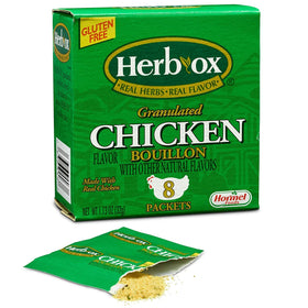 Herb-Ox bouillon packets ready to dissolve into hot water for flavor