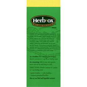 Herb-Ox chicken bouillon packet closeup illustrates quick enhancement.