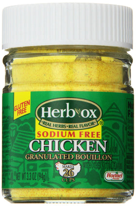 Herb-Ox sodium-free chicken bouillon pack of six for versatile cooking.
