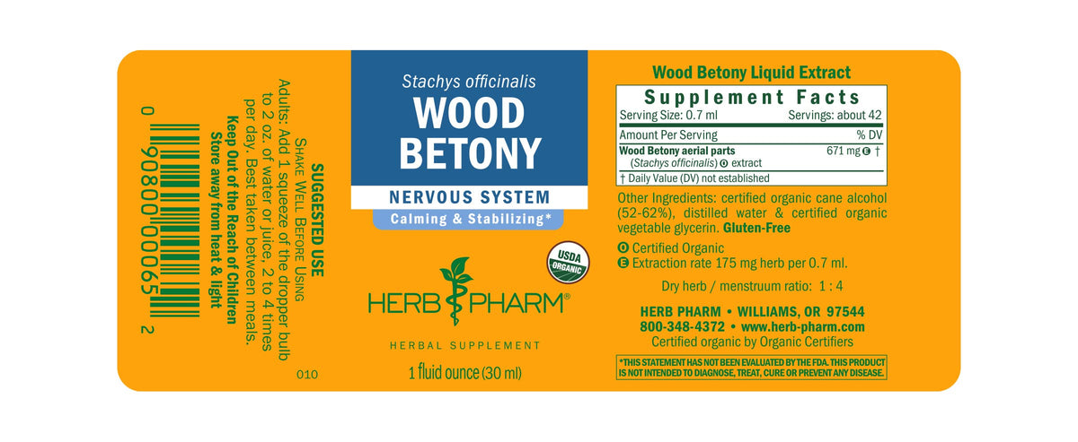 Herb Pharm Wood Betony gluten-free certification—verified purity
