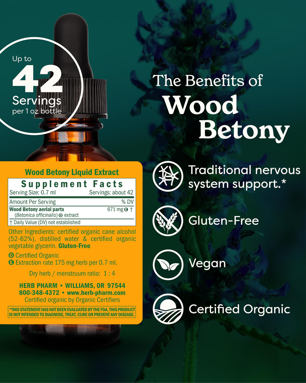 Herb Pharm Wood Betony leaves—rich plant material for potent formula