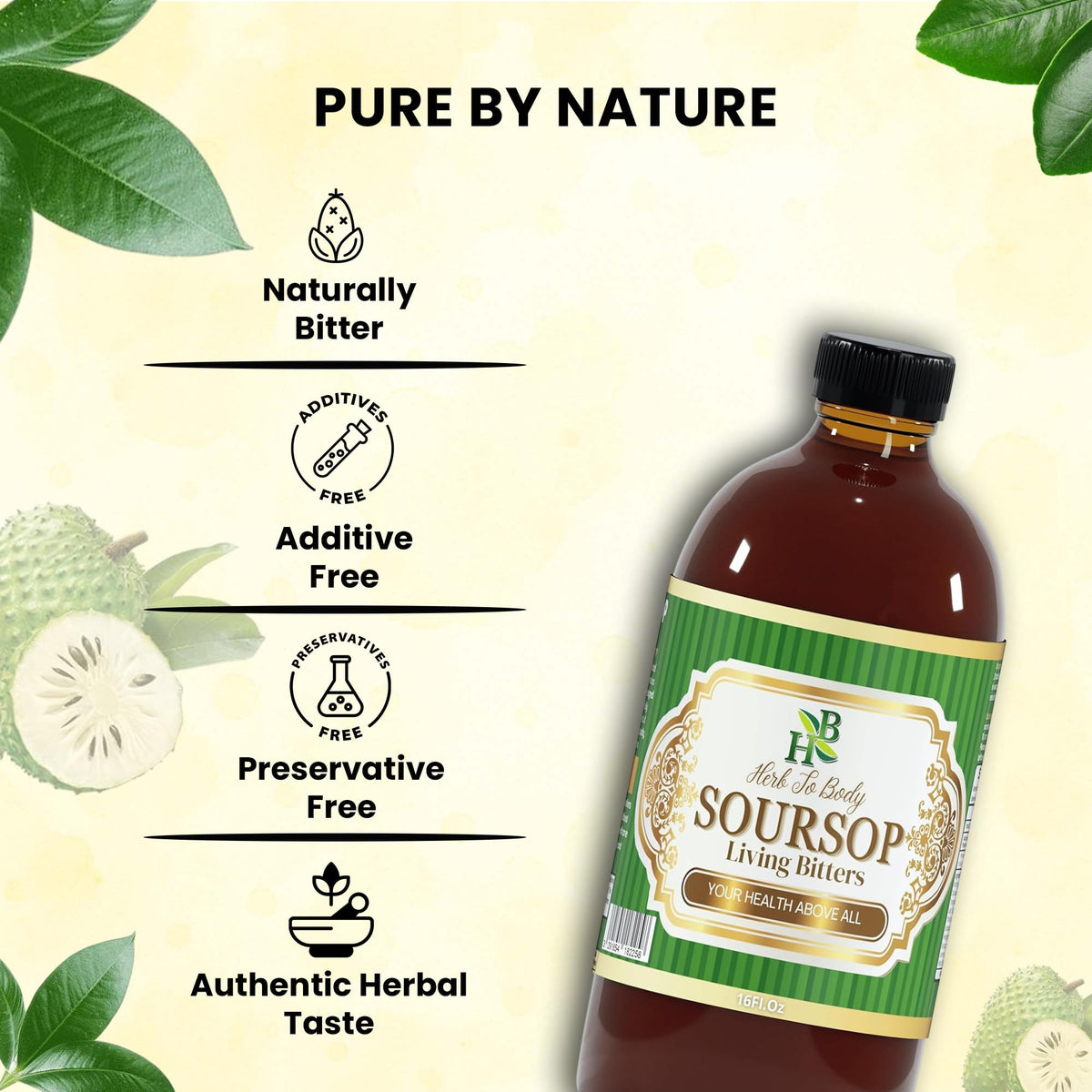 Herb To Body Soursop Bitter Liquid diluted in water for daily ritual.