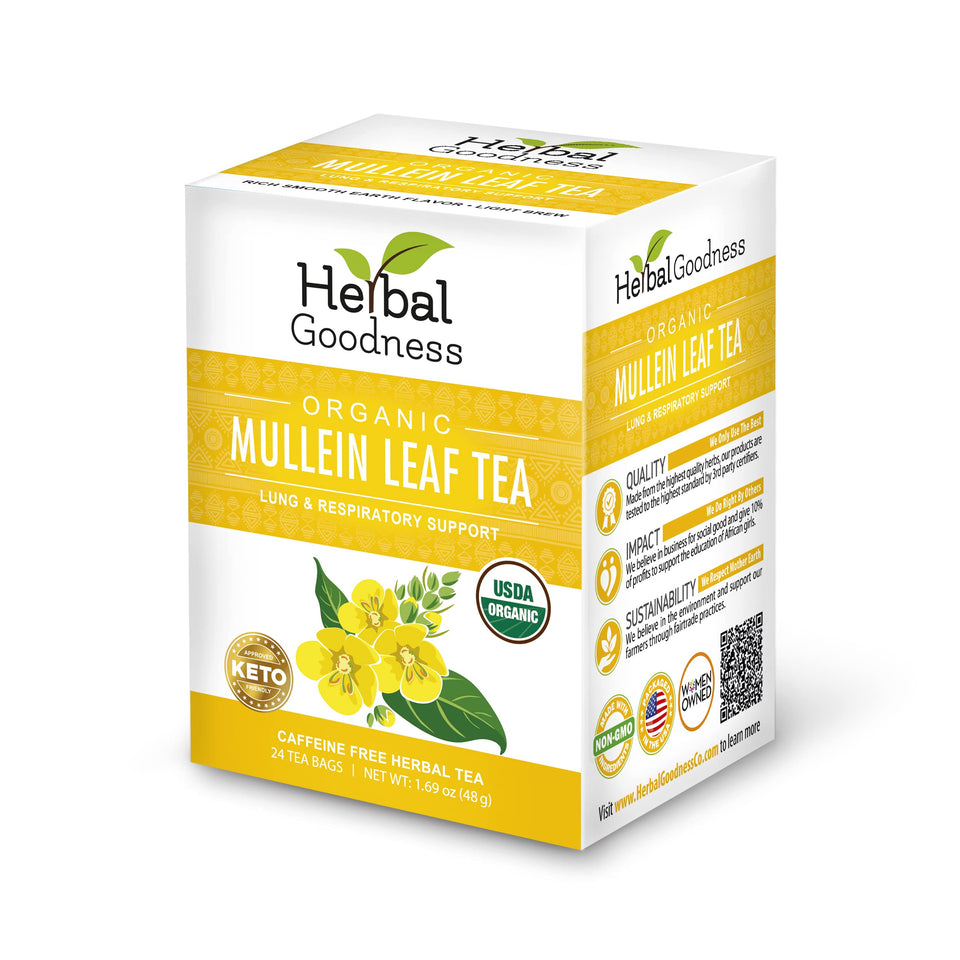 Herbal Goodness Mullein Leaf Tea bags pack for daily respiratory support