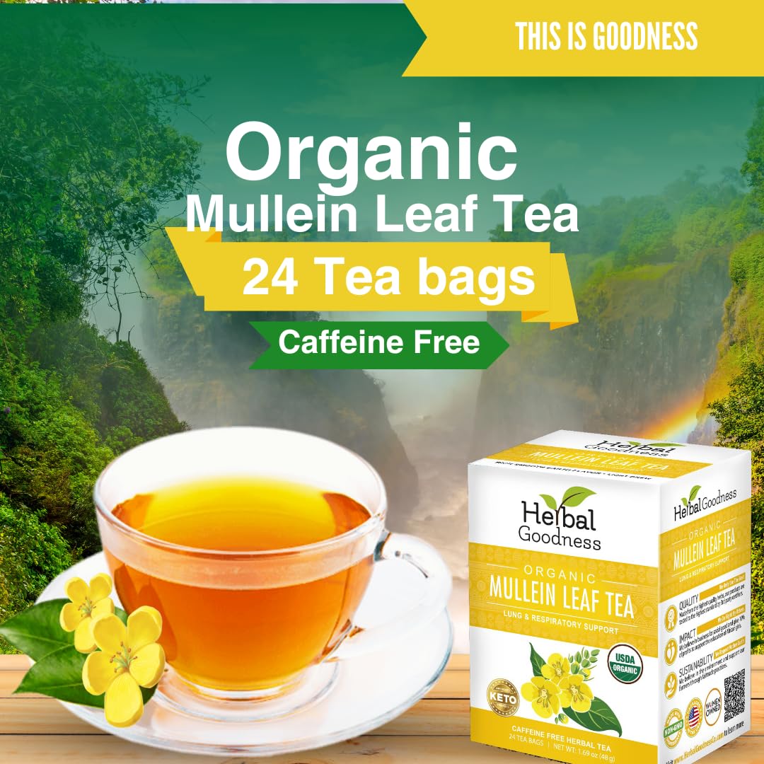 Herbal Goodness Mullein Tea bag closeup highlighting delicate leaves and soothing ritual