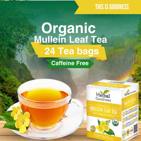 Herbal Goodness Mullein Tea bag closeup highlighting delicate leaves and soothing ritual