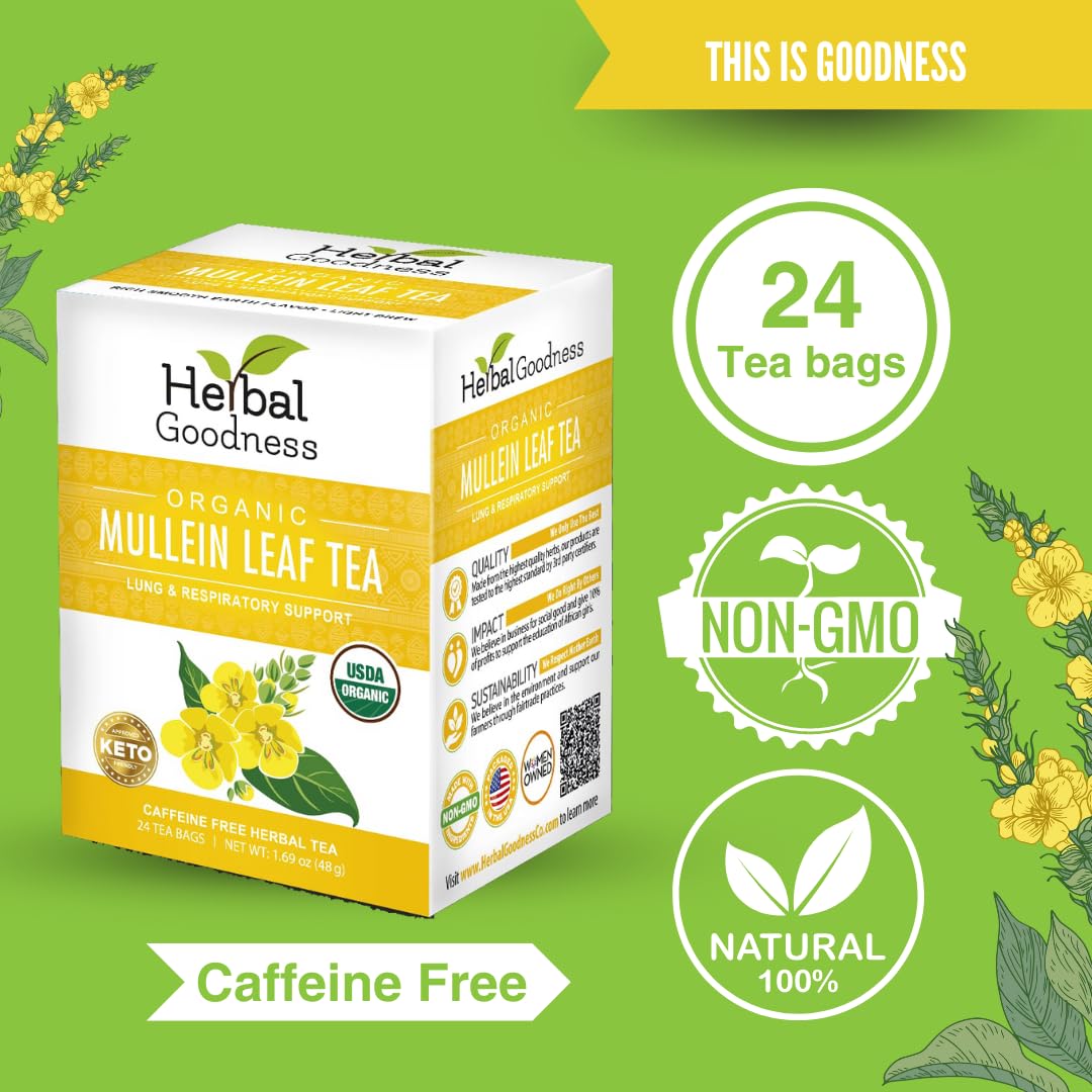 Herbal Goodness Mullein Tea brew-steep offers a comforting warm cup
