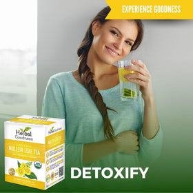 Herbal Goodness Mullein Tea dry-leaves in bag hint at wholesome ingredients
