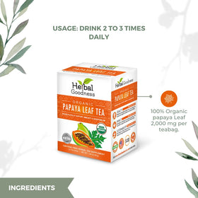 Herbal Goodness natural papaya enzymes tea highlights purity and potential daily nourishment.