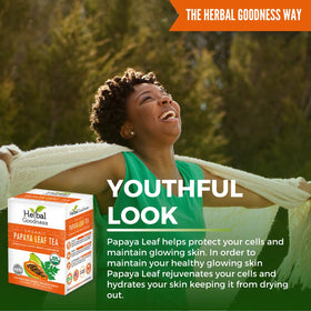 Herbal Goodness steeped papaya tea cup illustrates simple brewing for gut-supporting wellness.