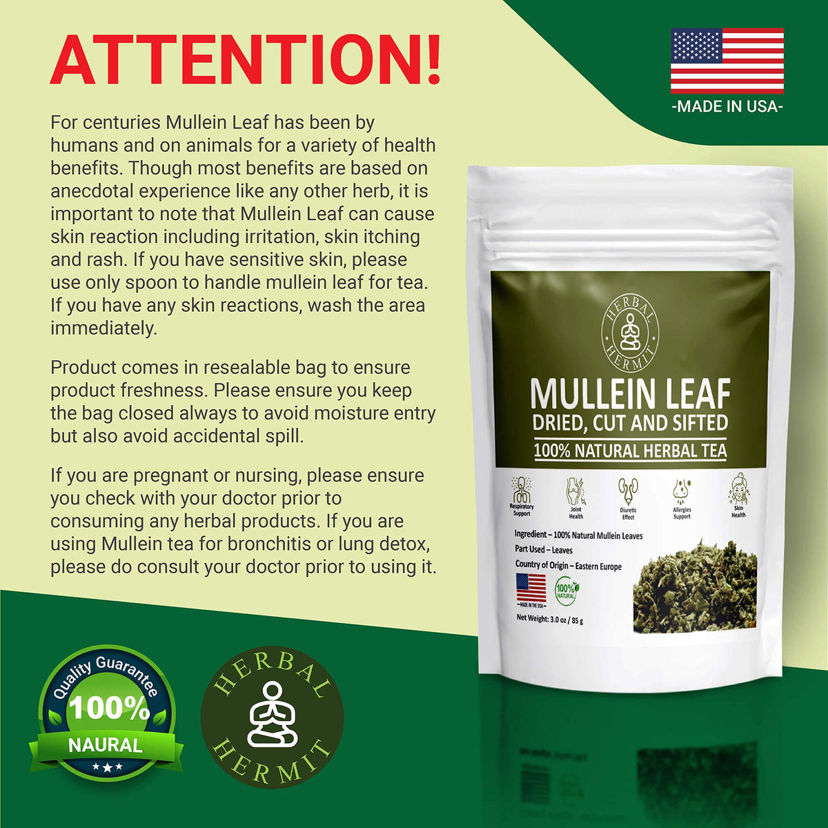 Herbal Hermit mullein leaf tea flower and leaves demonstrate plant richness.