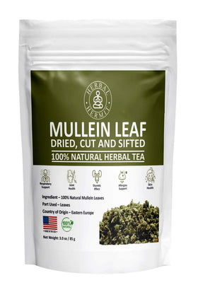 Herbal Hermit mullein leaf tea bag packaging for a natural daily ritual.